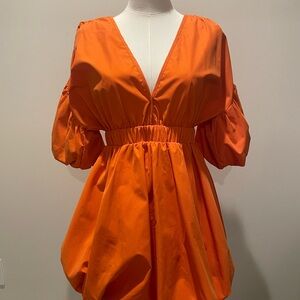 Vibrant Orange Puff Sleeve Dress